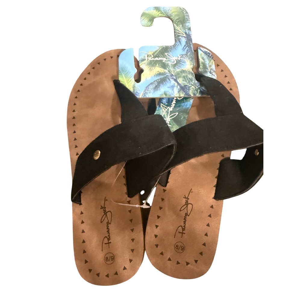 Panama Jack Womens Black Whipstitch Cross Strap Slide Sandals FLS2336 Size 8/9